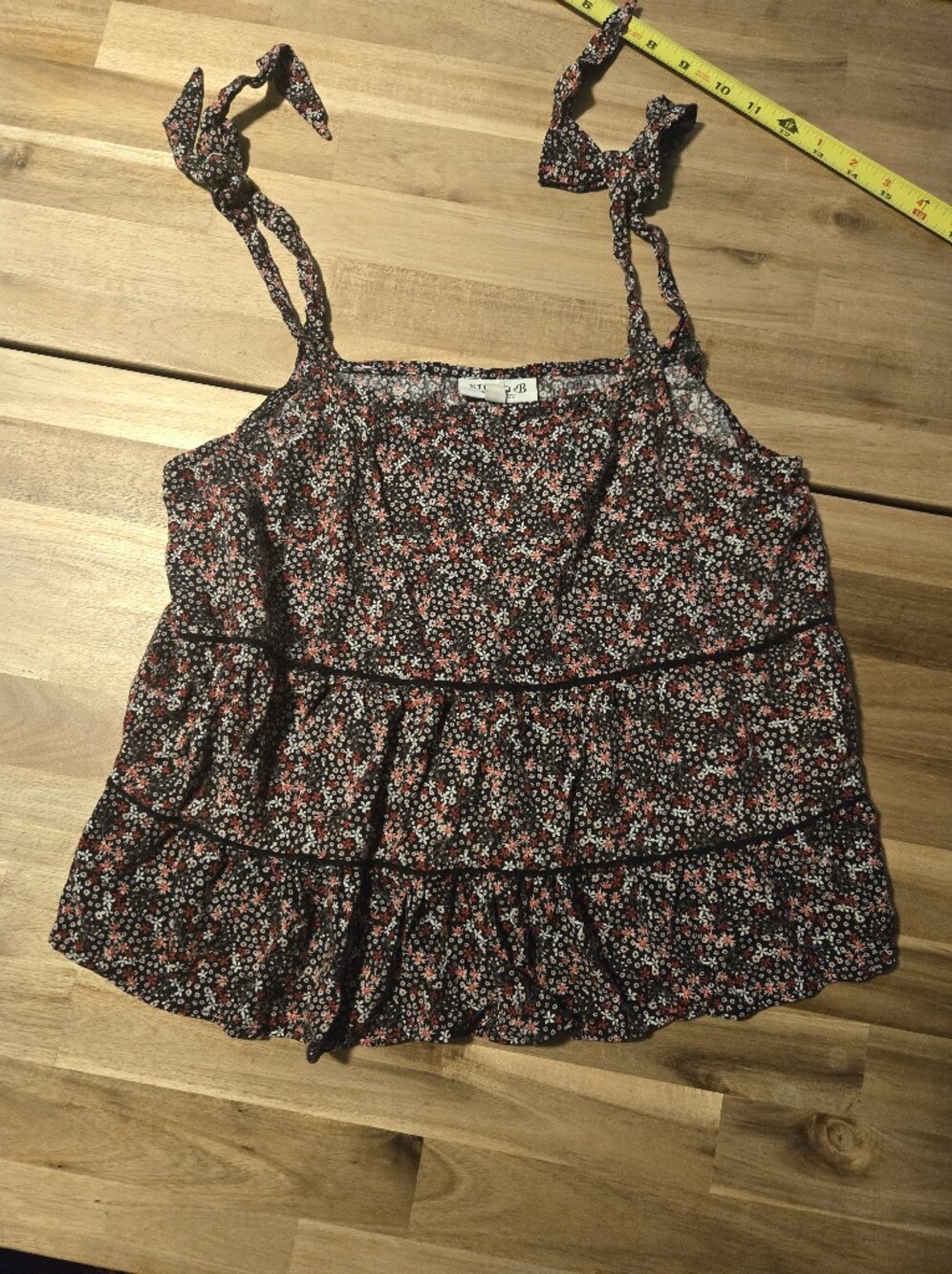 Studio B Disty Floral Tiered Tie-Strap Blouse